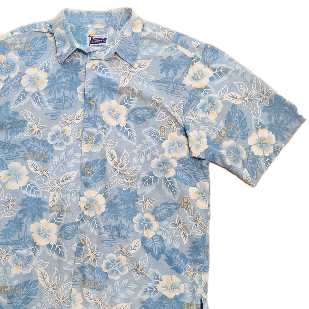 Reyn Spooner UCLA SS Aloha Shirt Mens L Blue Hawaiian Bruins NCAA College Sports